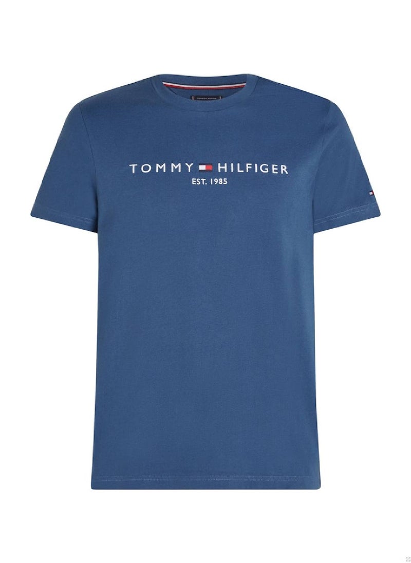 TOMMY HILFIGER - Men's Logo Embroidery Slim Fit T-Shirt -  Pure cotton, Blue - Image 1