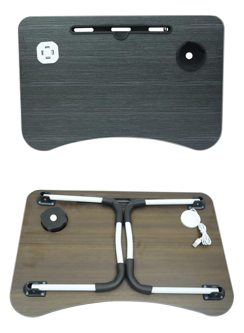 DubaiGallery Portable Folding laptop Table with 4 USB Port/Cup Holder for Bed Couch/Sofa with Free LED Light and USB Fan - Image 4