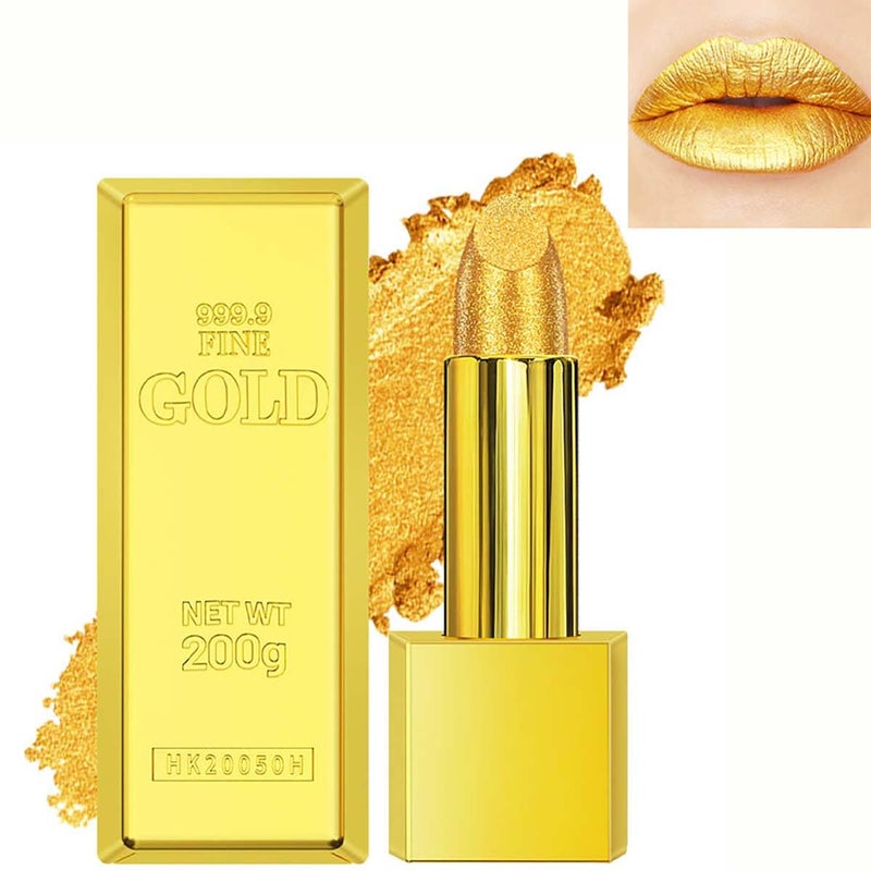 Gold Lipstick Velvet Nude Red Pink Lip Tint Non-Smudge High Pigment Not Fade Smooth Long-Lasting Wear Non-Stick Cup Waterproof Matte Lady Lip Gloss for Girl Women Lady Daily Lip Makeup (#7)