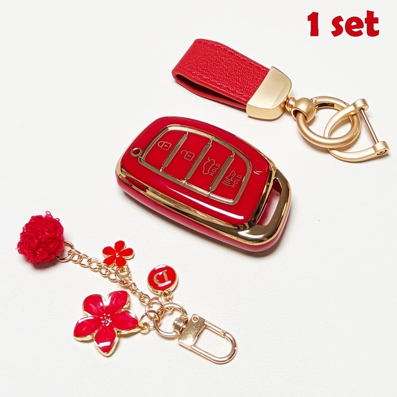 Red TPU Key Fob Cover Full Protection Case for Hyundai 2016 2021 Smart Key - Image 4
