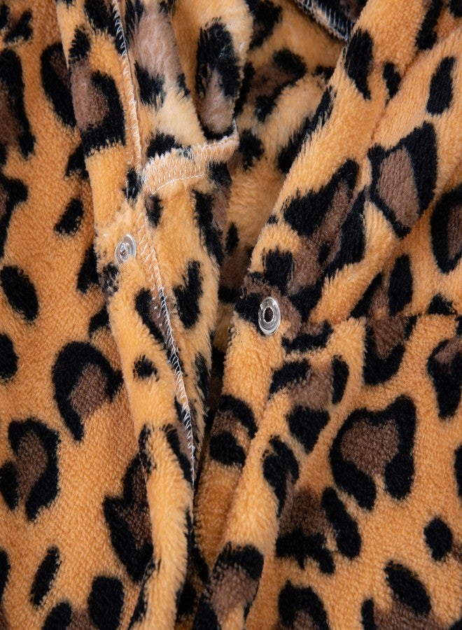 Anicosp Kids Toddler Cartoon Hooded Plush Robe Leopard Pajamas Fleece Bathrobe Children Sleepwear (US, Age, 8 Years, 9 Years, Classic Yellow Leopard) - Image 4