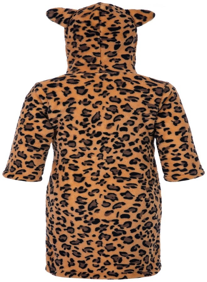 Anicosp Kids Toddler Cartoon Hooded Plush Robe Leopard Pajamas Fleece Bathrobe Children Sleepwear (US, Age, 8 Years, 9 Years, Classic Yellow Leopard) - Image 2