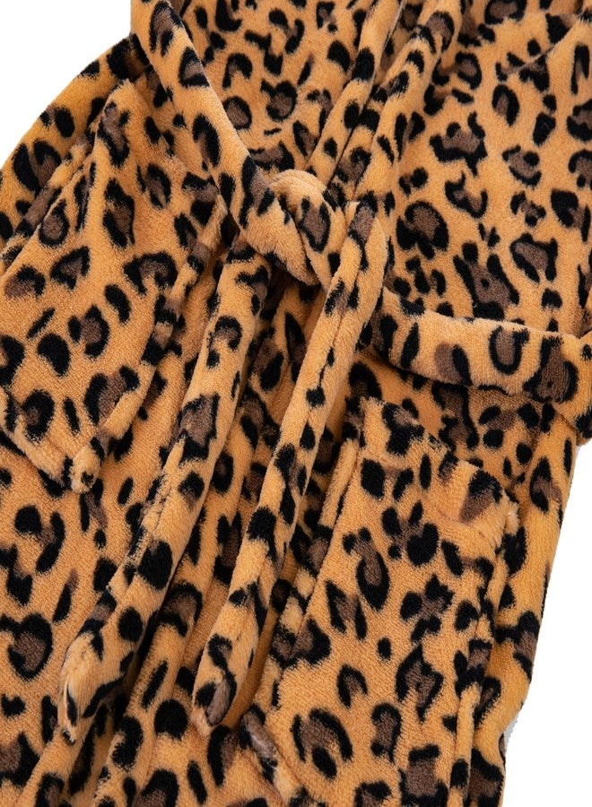 Anicosp Kids Toddler Cartoon Hooded Plush Robe Leopard Pajamas Fleece Bathrobe Children Sleepwear (US, Age, 8 Years, 9 Years, Classic Yellow Leopard) - Image 5
