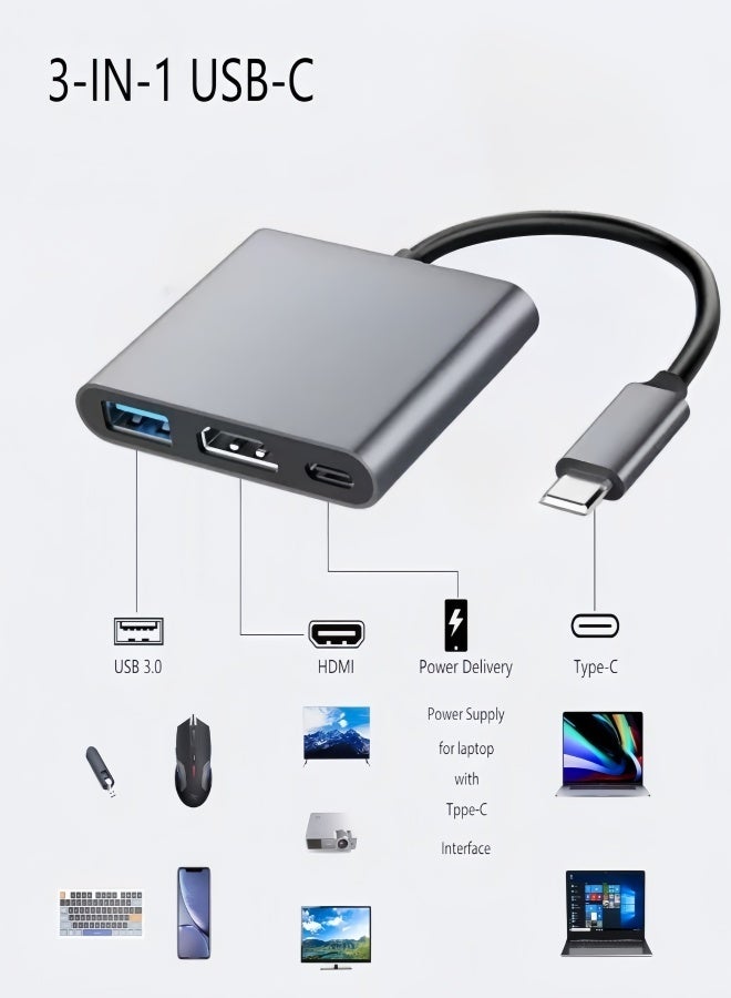 الصفحة الرئيسية محول USB-C إلى HDMI  موزع 3 في 1 من النوع C بدقة 4K/30 هرتز مزود بـ USB 3.0 وشحن PD بقدرة 100 واط  هيكل من الألومنيوم  متوافق مع أجهزة MacBook Pro/Air وGalaxy S8/S9 والمزيد من أجهزة USB-C - Image 2
