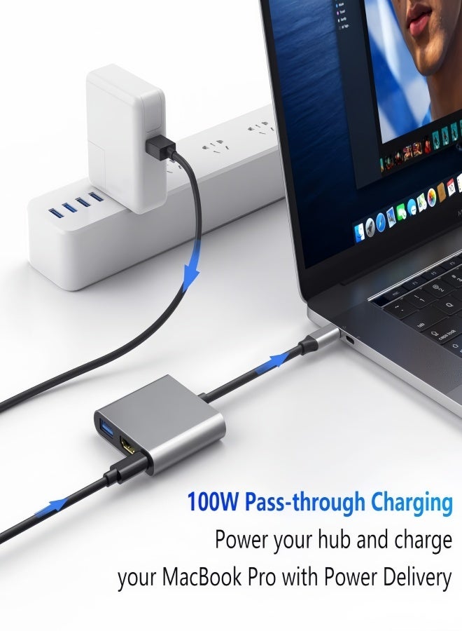 الصفحة الرئيسية محول USB-C إلى HDMI  موزع 3 في 1 من النوع C بدقة 4K/30 هرتز مزود بـ USB 3.0 وشحن PD بقدرة 100 واط  هيكل من الألومنيوم  متوافق مع أجهزة MacBook Pro/Air وGalaxy S8/S9 والمزيد من أجهزة USB-C - Image 4