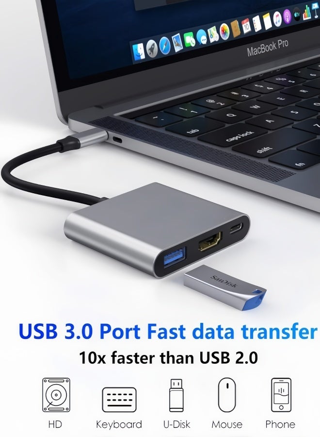 الصفحة الرئيسية محول USB-C إلى HDMI  موزع 3 في 1 من النوع C بدقة 4K/30 هرتز مزود بـ USB 3.0 وشحن PD بقدرة 100 واط  هيكل من الألومنيوم  متوافق مع أجهزة MacBook Pro/Air وGalaxy S8/S9 والمزيد من أجهزة USB-C - Image 5