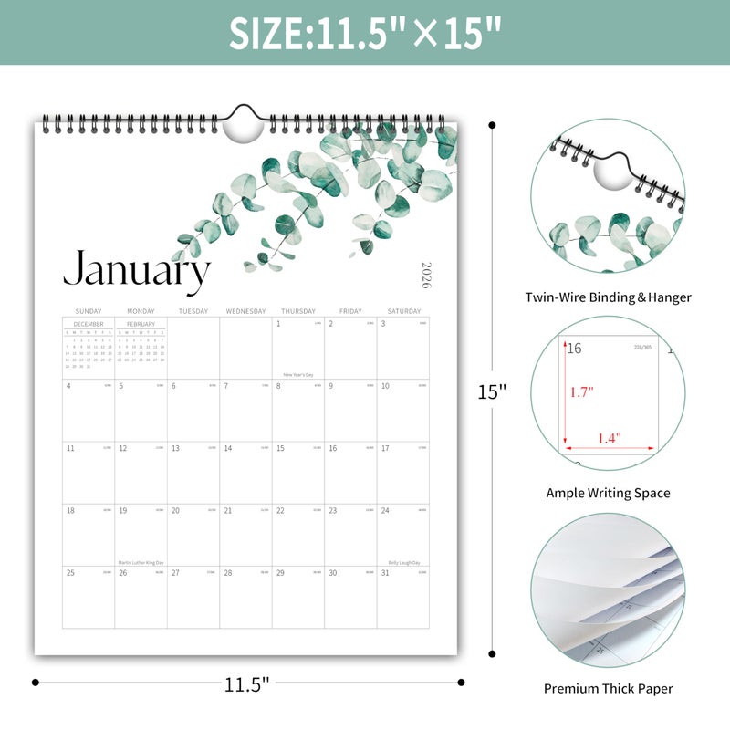 Kamoy Aesthetic Wall Calendar 2026-2027, 18 Month Vertical Calendar from January 2026 - June 2027, 11.5" x 15", Large Spiral Hanging 2026 Calendar With Large Ample Blocks for Writing, for School, Home, Office for Monthly Organizing & Planning - Image 2