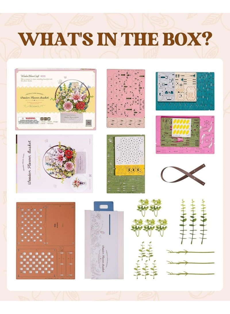 ROBOTIME Rowood Wooden Flower Basket DIY 3D Puzzle TW03H Perfect for Home Decor & Creative Gift, Ideal for Bedroom, Kitchen, or Living Room, Festive Home Accent, Detailed Craftsmanship - Image 3