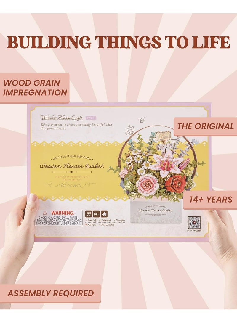ROBOTIME Rowood Wooden Flower Basket DIY 3D Puzzle TW03H Perfect for Home Decor & Creative Gift, Ideal for Bedroom, Kitchen, or Living Room, Festive Home Accent, Detailed Craftsmanship - Image 5