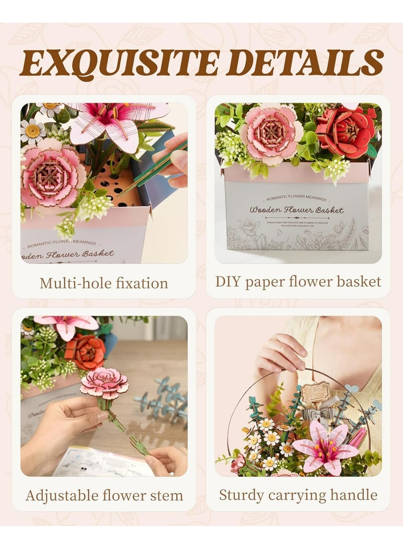 ROBOTIME Rowood Wooden Flower Basket DIY 3D Puzzle TW03H Perfect for Home Decor & Creative Gift, Ideal for Bedroom, Kitchen, or Living Room, Festive Home Accent, Detailed Craftsmanship - Image 4