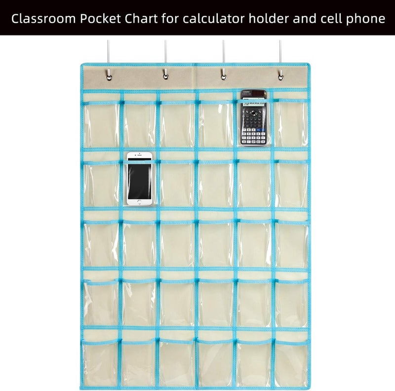 Keepjoy Classroom Pocket Charts for Cell Phone Calculator Holders, Pocket Organizer for Cell phone Jail with 30 Clear Pockets chart Size 33.5 x 24.5 Inch Classroom Pocket Storage (Beige-30pockets) - Image 2