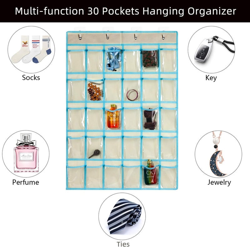 Keepjoy Classroom Pocket Charts for Cell Phone Calculator Holders, Pocket Organizer for Cell phone Jail with 30 Clear Pockets chart Size 33.5 x 24.5 Inch Classroom Pocket Storage (Beige-30pockets) - Image 3