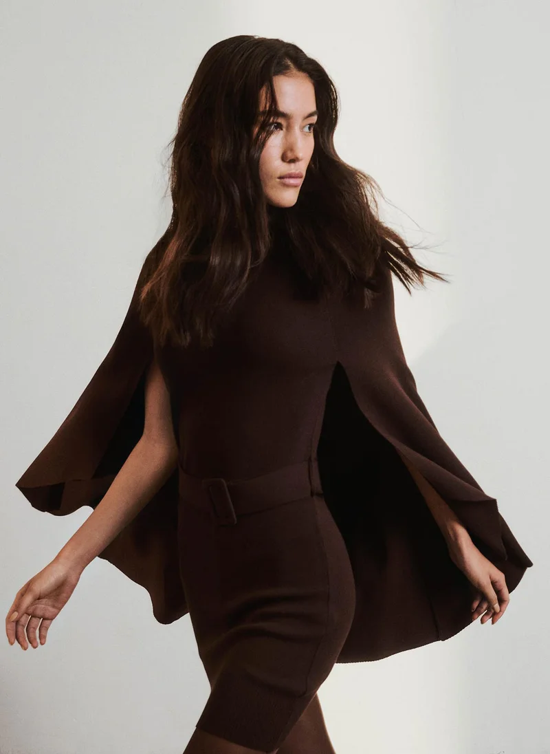 Lichi  Viscose mini jersey dress with a train and matching belt for Women | Best Price UAE