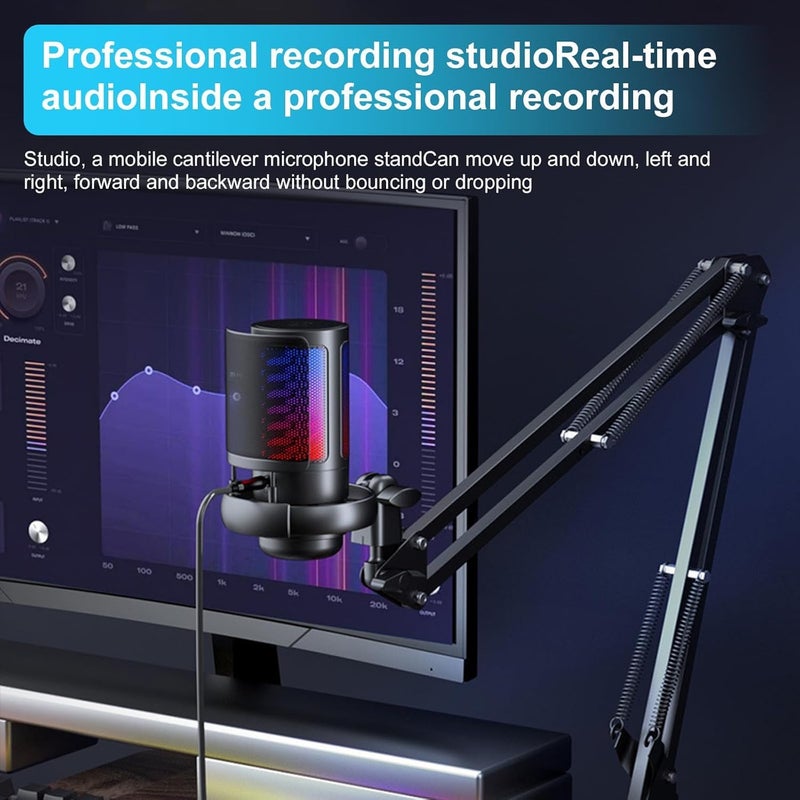 RGB Gaming USB Microphone with Adjustable Boom Arm, Condenser Mic with Quick Mute, Volume Control & Noise Reduction, Plug & Play for PC & PS5 Streaming and Podcast - Black - Image 5