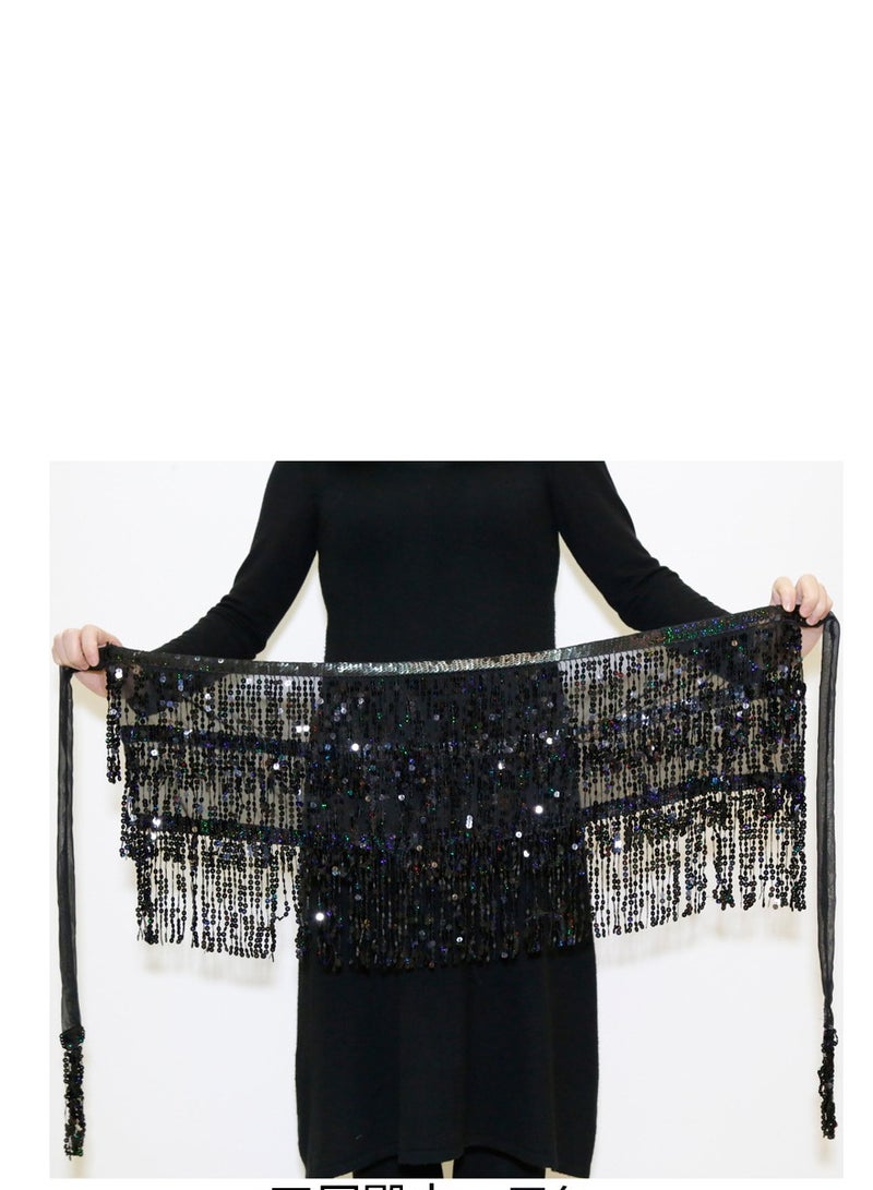 Squality Women Belly Dance Scarf Black(three layers)