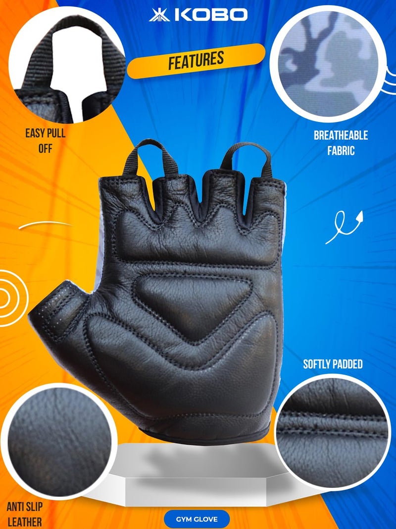 Kobo WTG-51 Weight Lifting Gym Gloves Leather Camouflage Leather Hand Protector for Fitness Training (Multi Colour) - Image 3