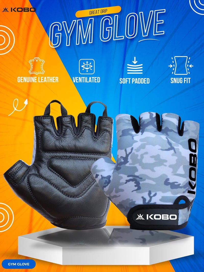 Kobo WTG-51 Weight Lifting Gym Gloves Leather Camouflage Leather Hand Protector for Fitness Training (Multi Colour) - Image 2