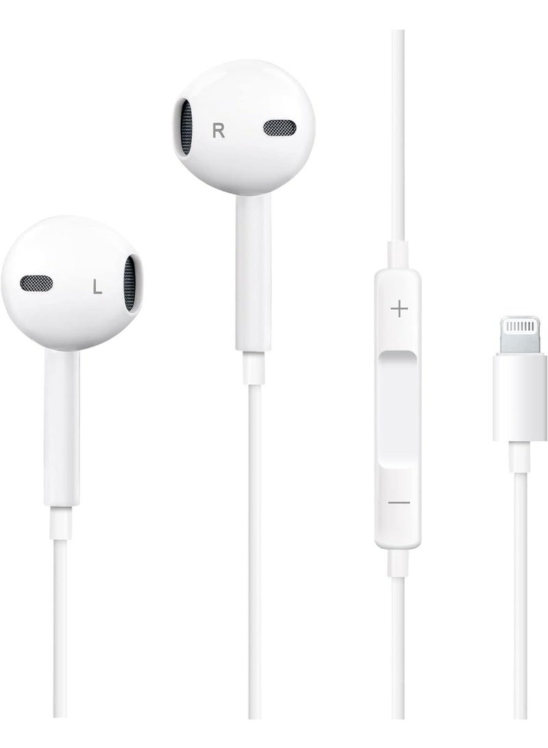 GOLDEN PLUS In-ear headphones - Lightning connector, wired, built-in microphone and volume control, noise-isolating, for iPhone 14 13 12 11 SE X XR XS 8 7, white - Image 1