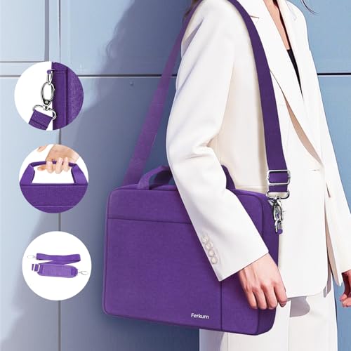 Ferkurn Laptop Bag Case for Women Men Computer Bag Compatible with HP Envy Pavilion Omen/LG Gram/MSI/Dell Inspiron XPS/Lenovo/Acer, Shoulder Strap Carrying Messenger Briefcase, Purple, 17 17.3 Inch - Image 5
