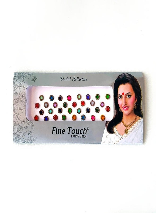 Fine Touch Bollywood Designer Bindis 2 Packs Premium Crystal Jewels Metallic Bindi Stickers Tattoos Forehead Tika (Round) - Image 2