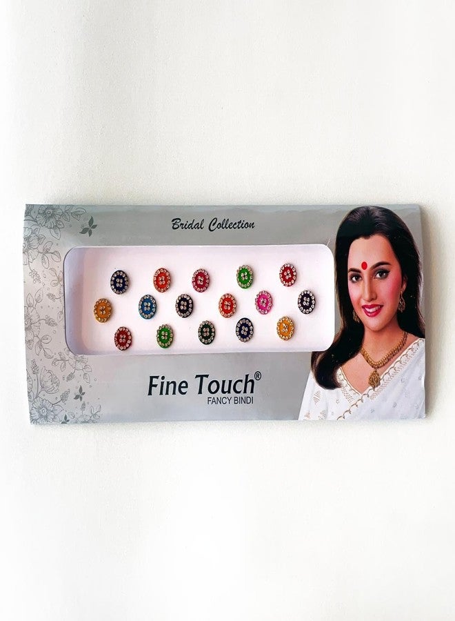 Fine Touch Bollywood Designer Bindis 2 Packs Premium Crystal Jewels Metallic Bindi Stickers Tattoos Forehead Tika (Round) - Image 3