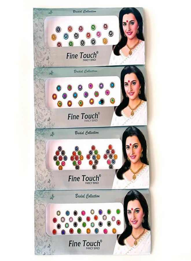 Fine Touch Bollywood Designer Bindis 2 Packs Premium Crystal Jewels Metallic Bindi Stickers Tattoos Forehead Tika (Round) - Image 1