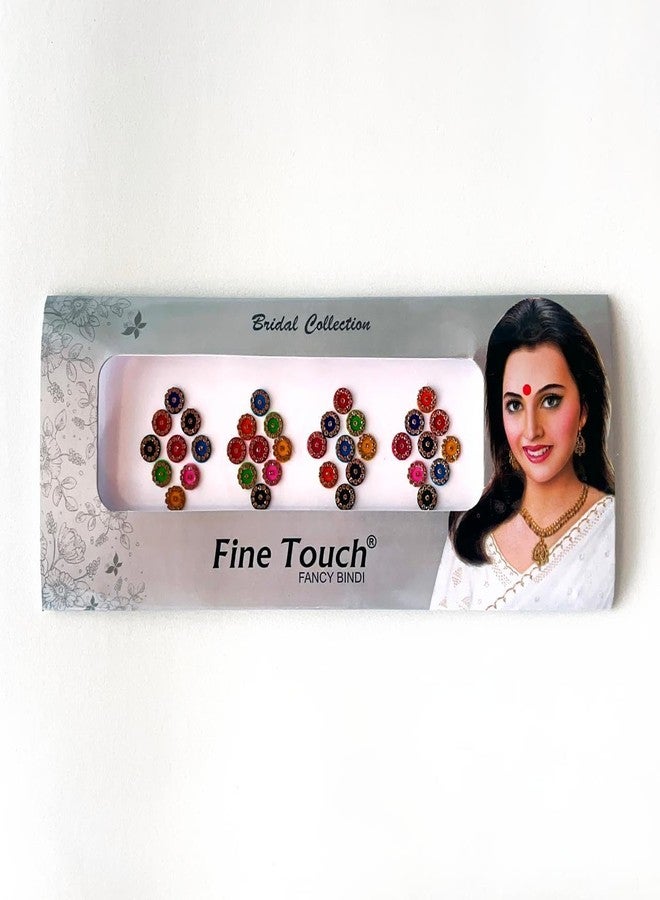 Fine Touch Bollywood Designer Bindis 2 Packs Premium Crystal Jewels Metallic Bindi Stickers Tattoos Forehead Tika (Round) - Image 4