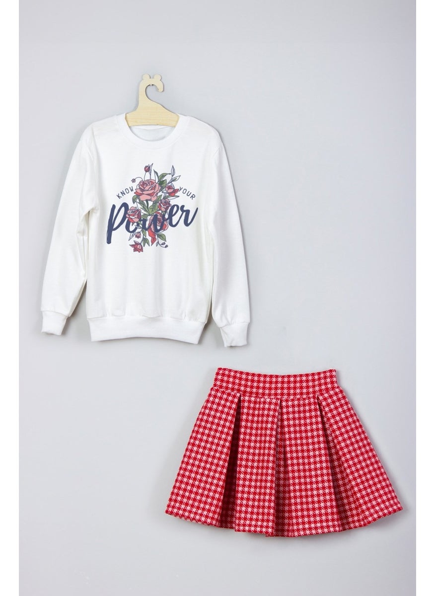 Ada Bebek Çocuk - Ada Baby Kids New Season Style Floral Printed Skirt Sweat Suit - Image 1