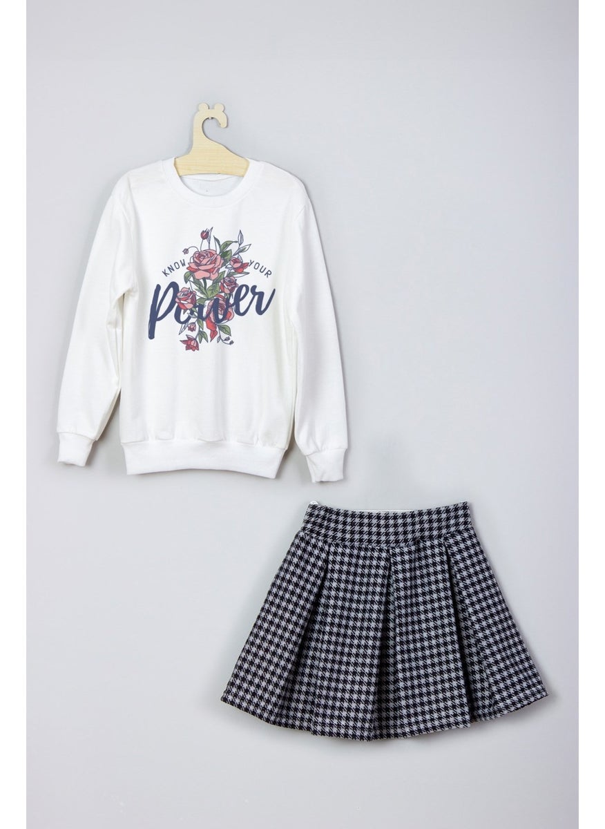 Ada Bebek Çocuk - Ada Baby Kids New Season Style Floral Printed Skirt Sweat Suit - Image 1