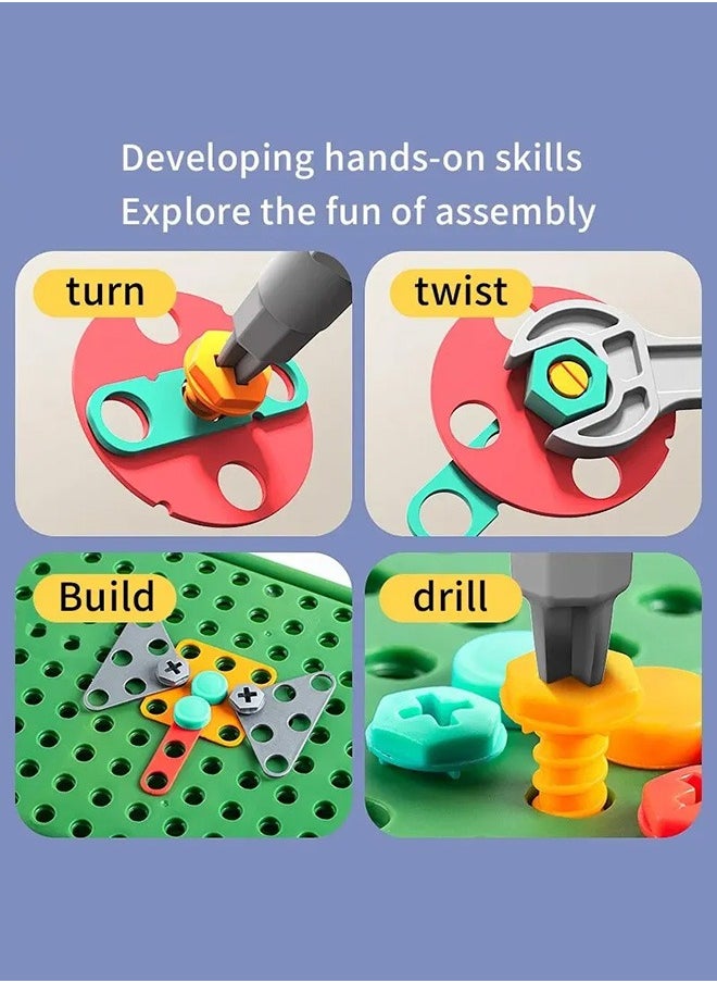 450PCS Children's screwing toolbox toys DIY simulation repair disassembly toolbox Screw disassembly toolbox toy Pretend to be an electric drill screw puzzle set Screw storage box toys Suitable for c