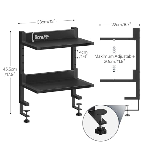 HOOBRO Clamp On Desk Shelf 2Tier Desktop Organizer SpaceSaving Desk Shelf with Adjustable Shelves for Office Study Entertainment Accessories Black BK32SJ01 - Image 3