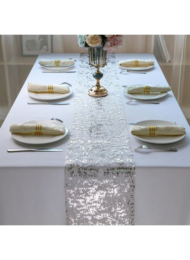 Snowkingdom 2 Pieces Silver Table Runner, Sequin Glitter Foil Metallic Thin Mesh Runner Roll 11"x108", Silver Table Decorations Centerpiece for Wedding Birthday Party Christmas - Image 4