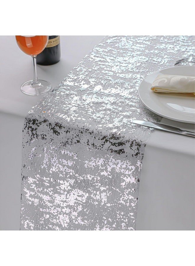 Snowkingdom 2 Pieces Silver Table Runner, Sequin Glitter Foil Metallic Thin Mesh Runner Roll 11"x108", Silver Table Decorations Centerpiece for Wedding Birthday Party Christmas - Image 3