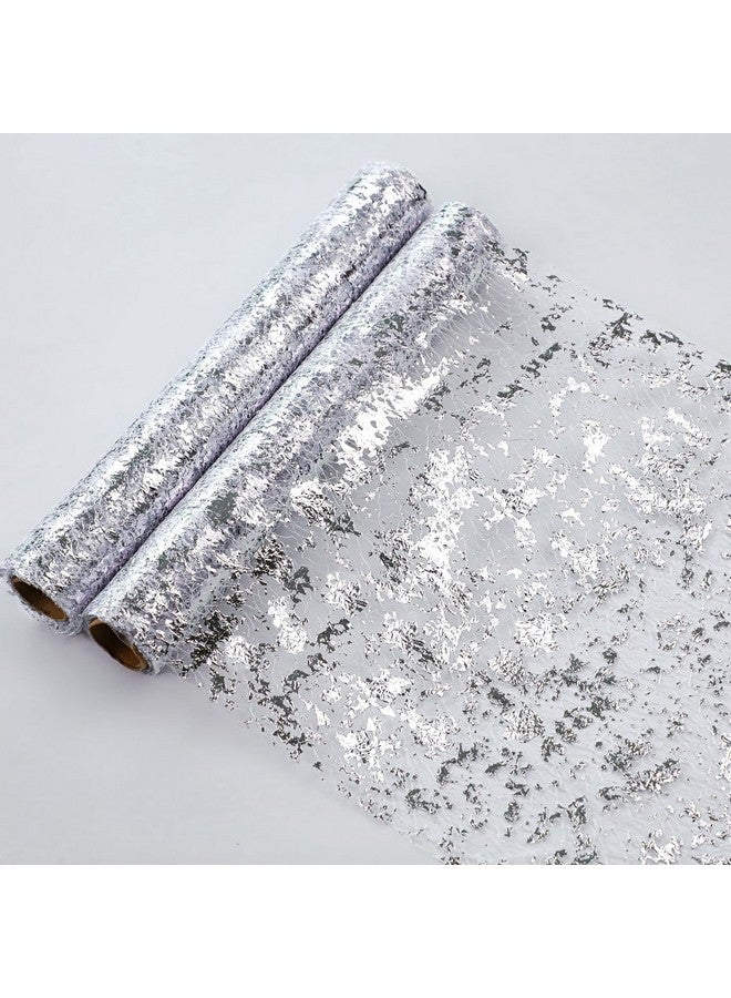 Snowkingdom 2 Pieces Silver Table Runner, Sequin Glitter Foil Metallic Thin Mesh Runner Roll 11"x108", Silver Table Decorations Centerpiece for Wedding Birthday Party Christmas - Image 1