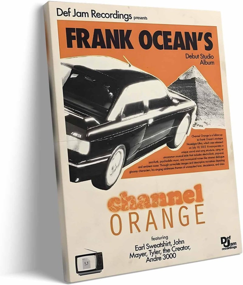 Sunwes لوحة فنية على قماش كانفاس لفرانك أوشن، طبعة غلاف ألبوم "Channel Orange"، عمل فني موسيقي مؤطر على الطراز القديم لديكور غرفة النوم أو الصالة أو الاستوديو أو غرفة الموسيقى، مقاس 8×10 بوصة - Image 1