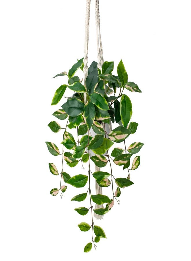 Briful Artificial Hanging Plant Indoor, Macrame Plant Hanger with Fake Pothos Plant in White Pot, Faux Hanging Plant for Home Ceiling Farmhouse Kitchen Decor - Image 1