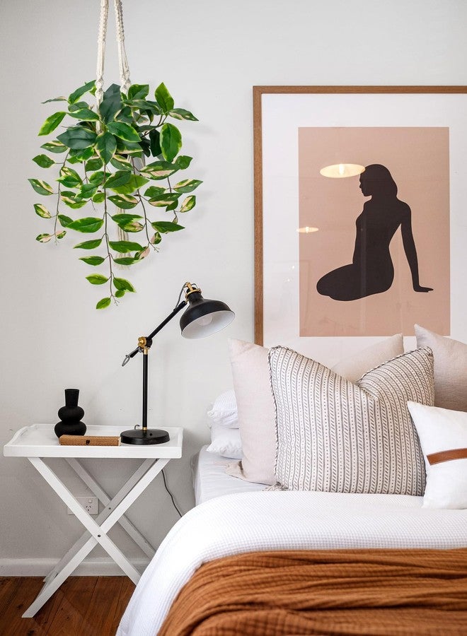 Briful Artificial Hanging Plant Indoor, Macrame Plant Hanger with Fake Pothos Plant in White Pot, Faux Hanging Plant for Home Ceiling Farmhouse Kitchen Decor - Image 2