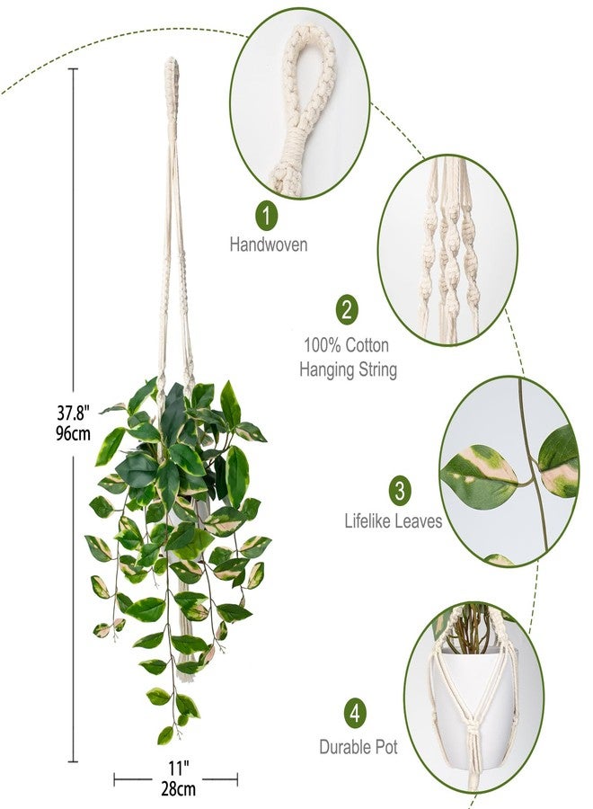 Briful Artificial Hanging Plant Indoor, Macrame Plant Hanger with Fake Pothos Plant in White Pot, Faux Hanging Plant for Home Ceiling Farmhouse Kitchen Decor - Image 4