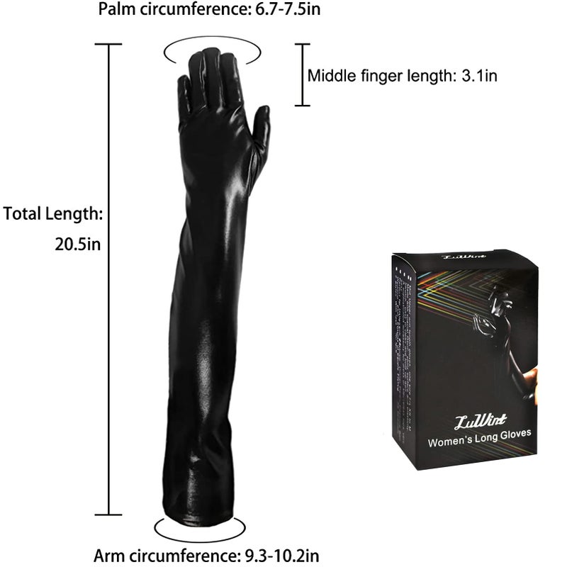 Luwint Women Sexy Wet Look Black Long Gloves for Costume Cosplay Photoshoot - Image 3