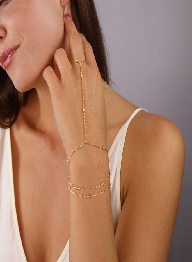 يور أولويز تشارم سوار سلسلة يد للنساء، أساور ذهبية رقيقة، سوار خاتم، سلسلة يد، مجوهرات يد، هدايا للنساء، عصري - Image 4