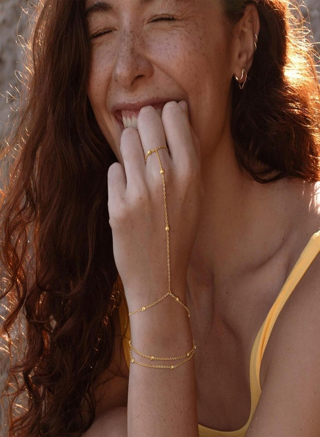 يور أولويز تشارم سوار سلسلة يد للنساء، أساور ذهبية رقيقة، سوار خاتم، سلسلة يد، مجوهرات يد، هدايا للنساء، عصري - Image 3