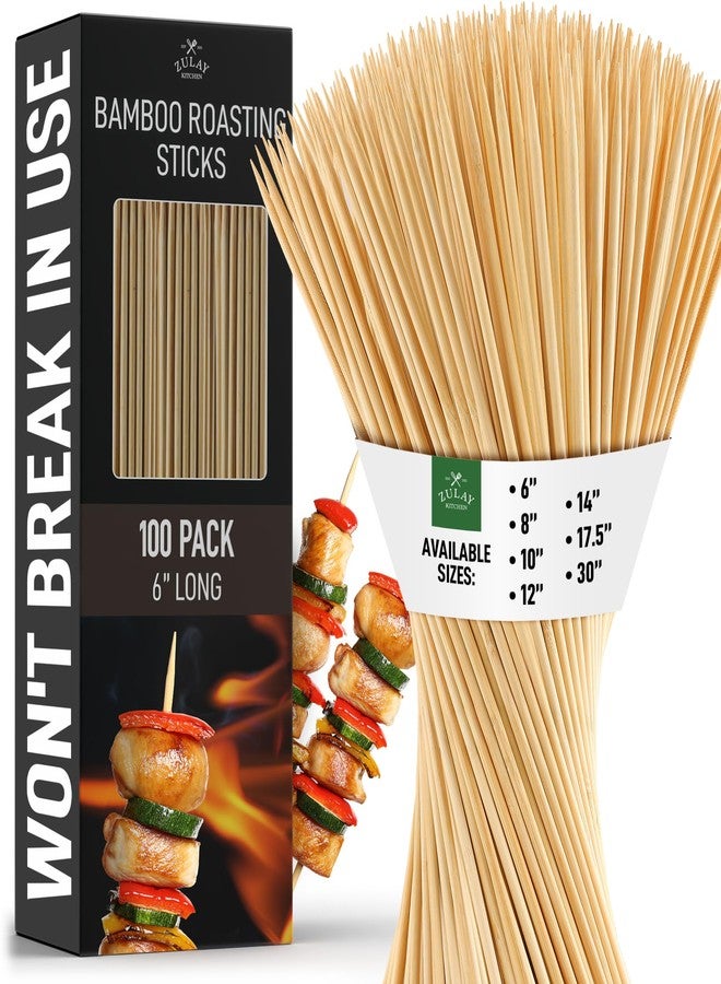 Zulay Kitchen Authentic Bamboo Skewers for BBQ, Grilling, Fruits, Kabob, Chocolate Fountain - Thick BBQ Roasting Sticks - 5mm Heavy-Duty Bamboo Skewers - Ideal for Grilling & Camping - 100, 6" - Image 1
