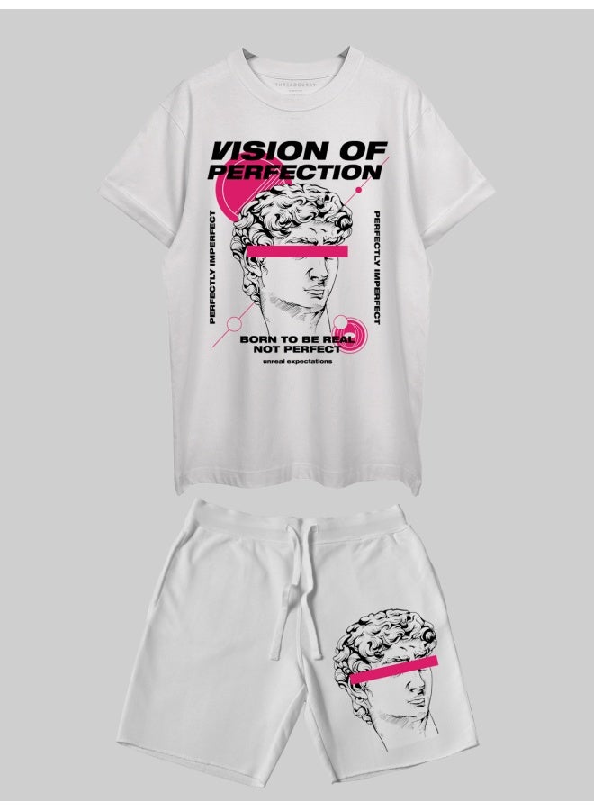 THREADCURRY THREADCURRY Perfectly Imperfect Printed Co-ord Set for Men - Half Sleeve Oversized T-Shirt and Shorts - Image 1