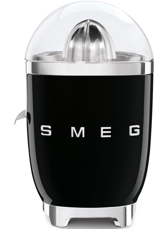 Smeg CJF11BLUK, 50'S Retro Style Aesthetic Citrus Juicer With Juicing Bowl And Lid, Anti-Drip Stainless Steel Spout, Die-Cast Aluminium Body, Black 70 W CJF11BLUK Black - Image 1