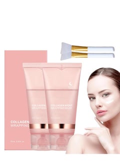 Collagen Overnight Wrapping Peel Off Facial Mask Pack - Elasticity & Hydration Care, Reduces Sagging & Dullness - Hydrolyzed Collagen For Glowing Skin - Korean Skin Care, 2Pcs