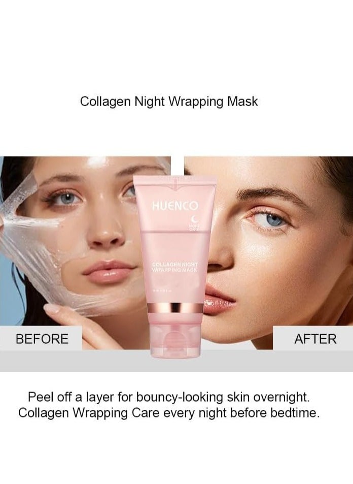 Collagen - Collagen Overnight Wrapping Peel Off Facial Mask Pack - Elasticity & Hydration Care, Reduces Sagging & Dullness - Hydrolyzed Collagen For Glowing Skin - Korean Skin Care, 2Pcs - Image 1
