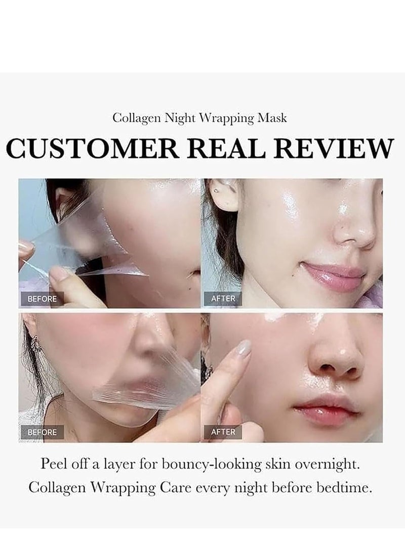 Collagen - Collagen Overnight Wrapping Peel Off Facial Mask Pack - Elasticity & Hydration Care, Reduces Sagging & Dullness - Hydrolyzed Collagen For Glowing Skin - Korean Skin Care, 2Pcs - Image 1