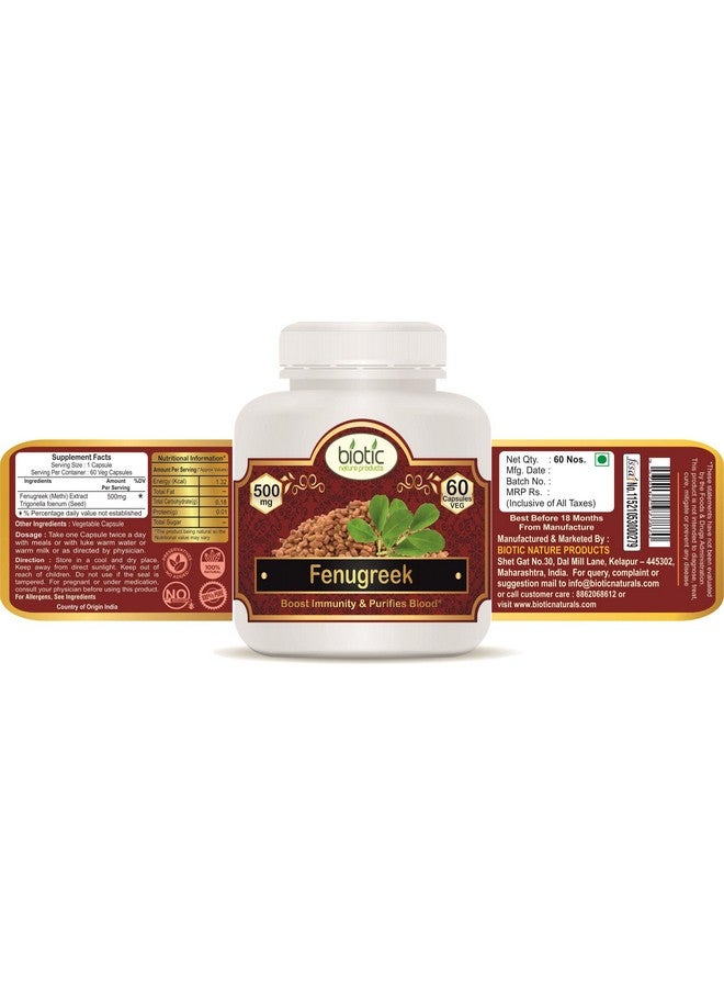 Biotic Natural Fenugreek Capsules - Methi Capsules - Fenugreek Extract 500mg - 120 Veg Capsules (Pack of 2) - Image 2