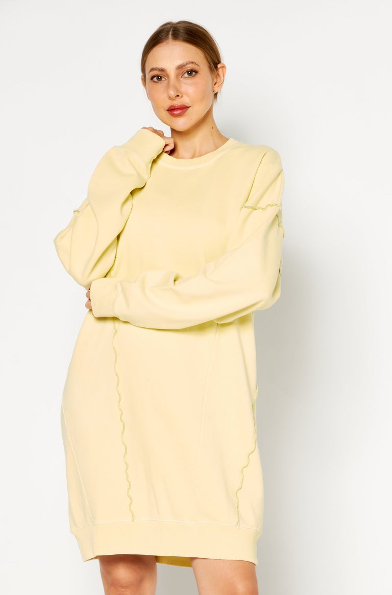 DIESEL Women Textured Long Sleeves Sweater Dress, Yellow - Image 1
