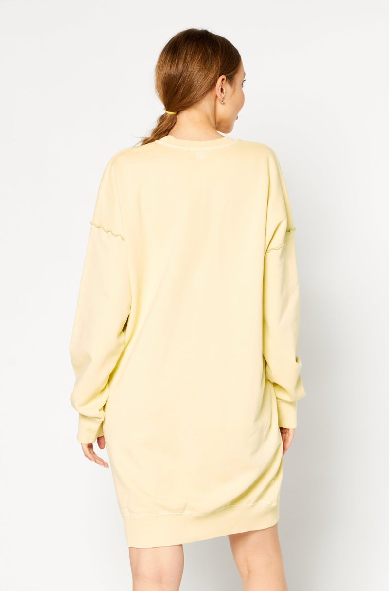 DIESEL Women Textured Long Sleeves Sweater Dress, Yellow - Image 3
